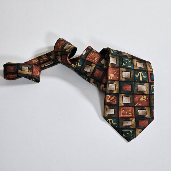 Giorgio Armani Silk Tie Handmade Italy Multicolor Geo Floral W4" L59" Boho Party - Picture 2 of 16